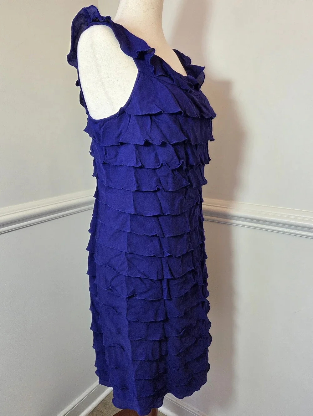 Suzi Chin Silk Dress Size 8 Blue Tiered Ruffle Cocktail Wedding Guest Y2K